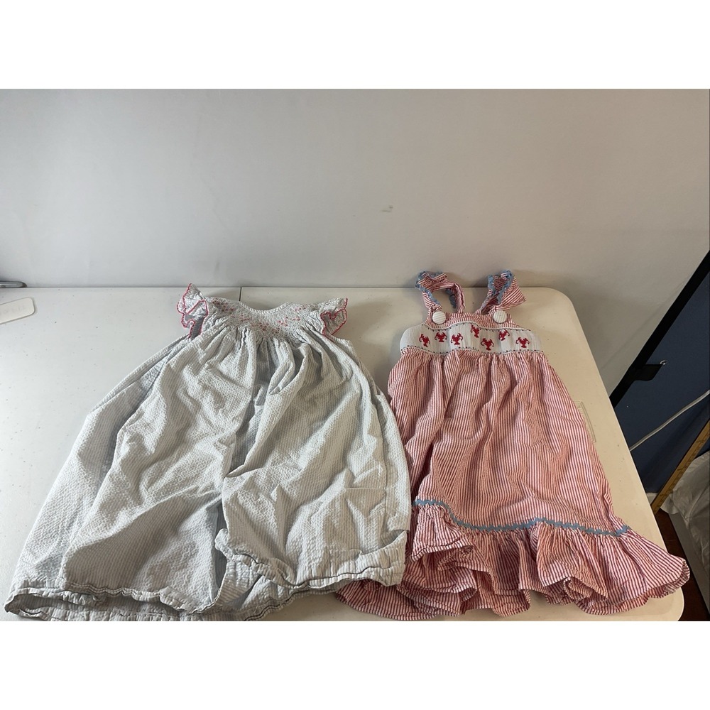 Lot of 2‎ Girls Smocked Dresses size 3T Floral ruffled, summer, Lobsters Beach